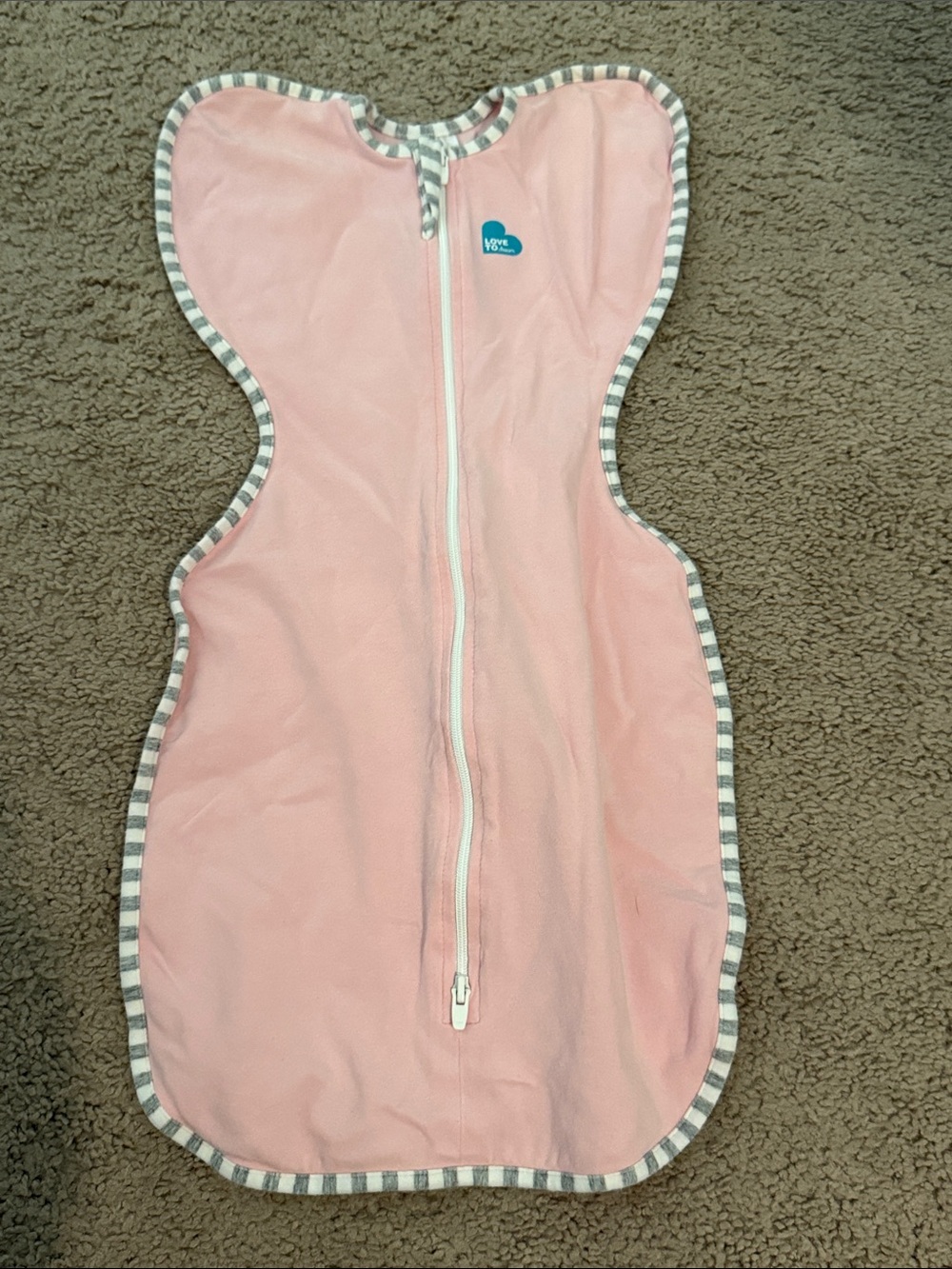 Love to Dream Pink Zip-Up Swaddle with Striped Trim